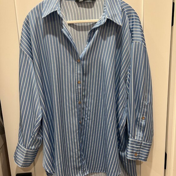 ZARA OVERSIZED BUTTON DOWN BLUE STRIPED - Picture 4 of 6